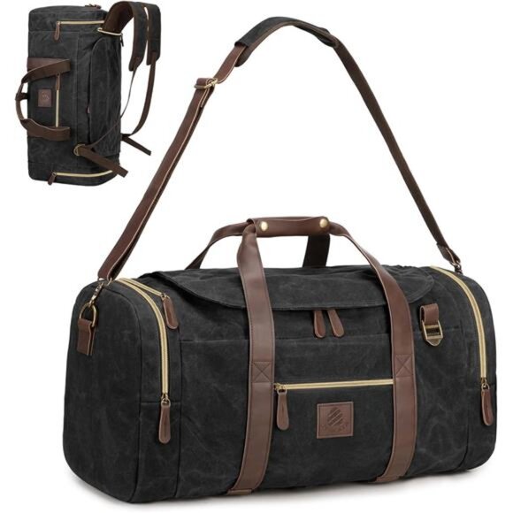 50L Duffle Bag for Men, Nomad Waxed Canvas Travel Duffel Bag Vintage Genuine